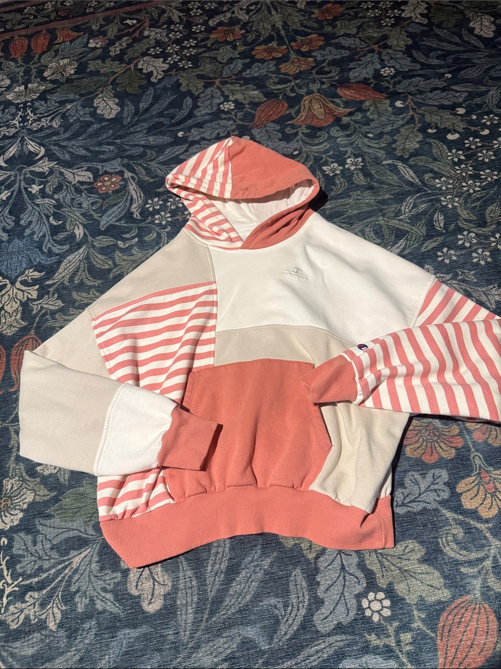 Champion Pink & Cream Colorblock Striped Hoodie Sweatshirt